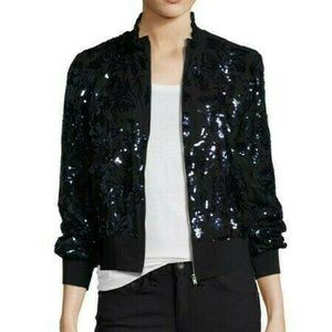 Rebecca Taylor Silk Sequin Bomber Jacket